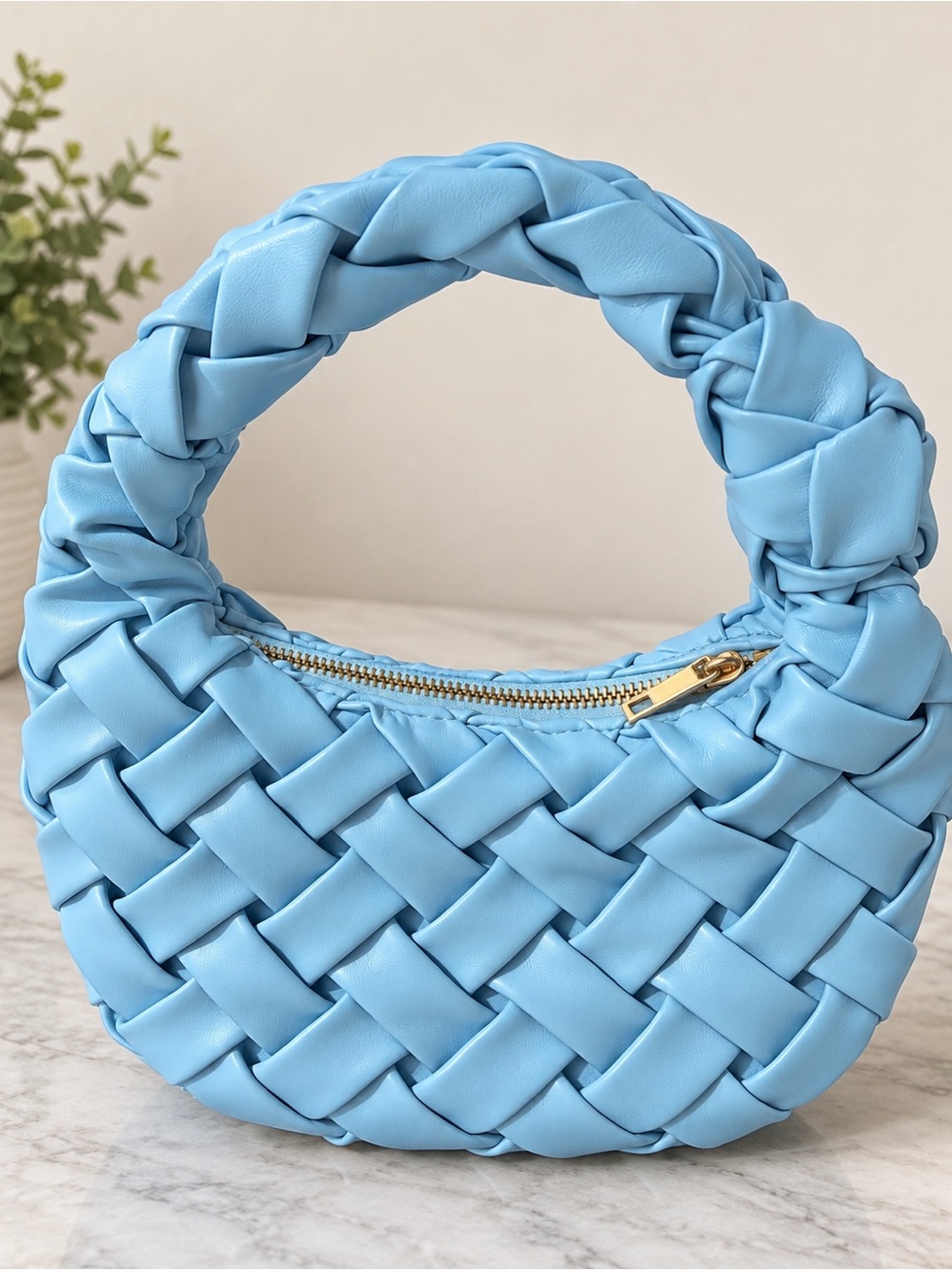 Urban Expressions Braided Shoulder Bag in Light Blue - Women's Woven Handbag